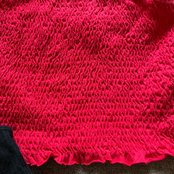 Garage XS Black Cropped Button Down Tank Top & Small Red Cropped Ruched Bra Top - Picture 3 of 9